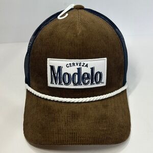 Modelo Cerveza Brown‎ Corduroy Navy Mesh Rope Trucker Hat Snapback Cap New